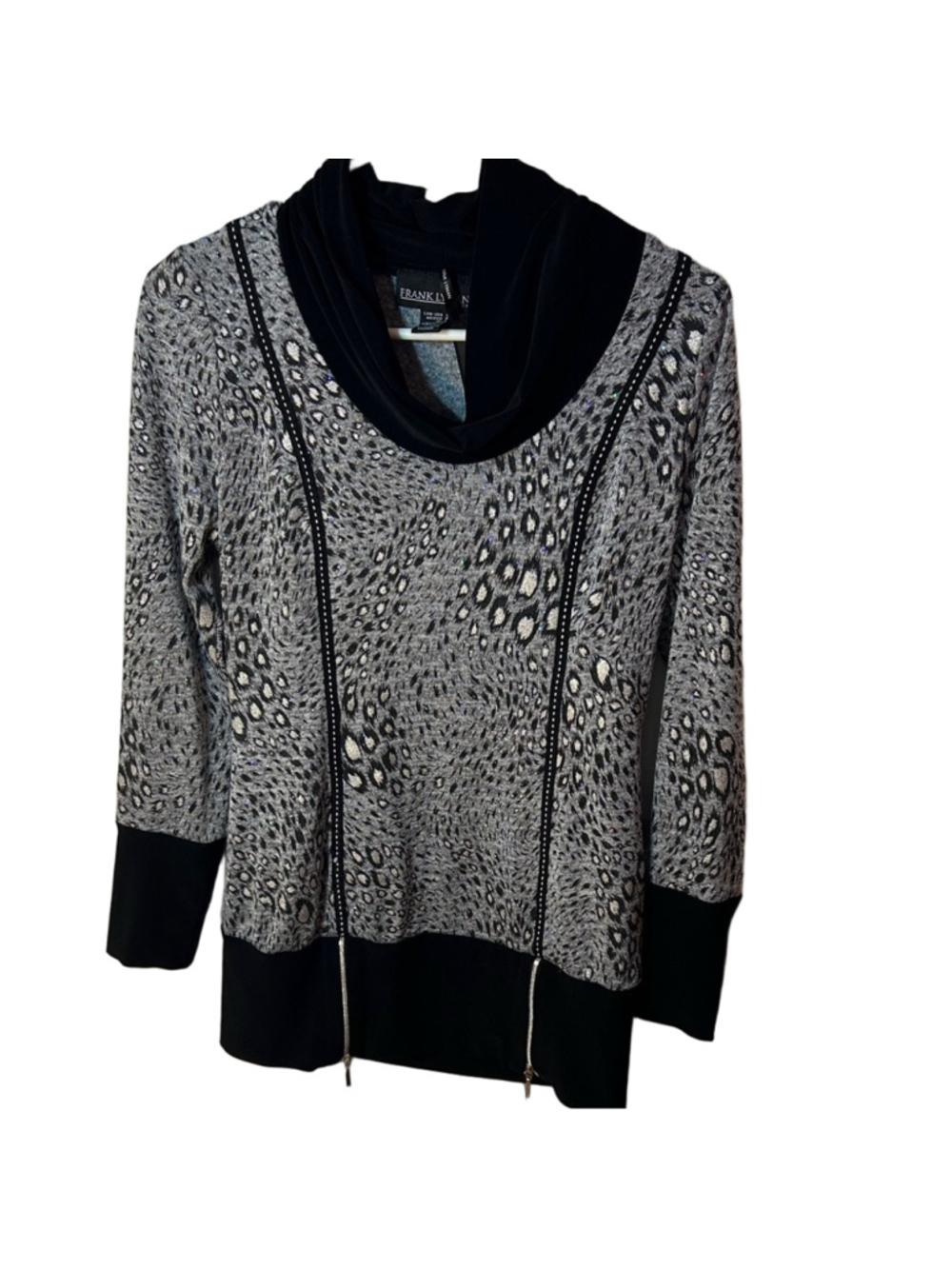 Frank Lyman animal print pullover sweater cowl neck rhinestone size 4